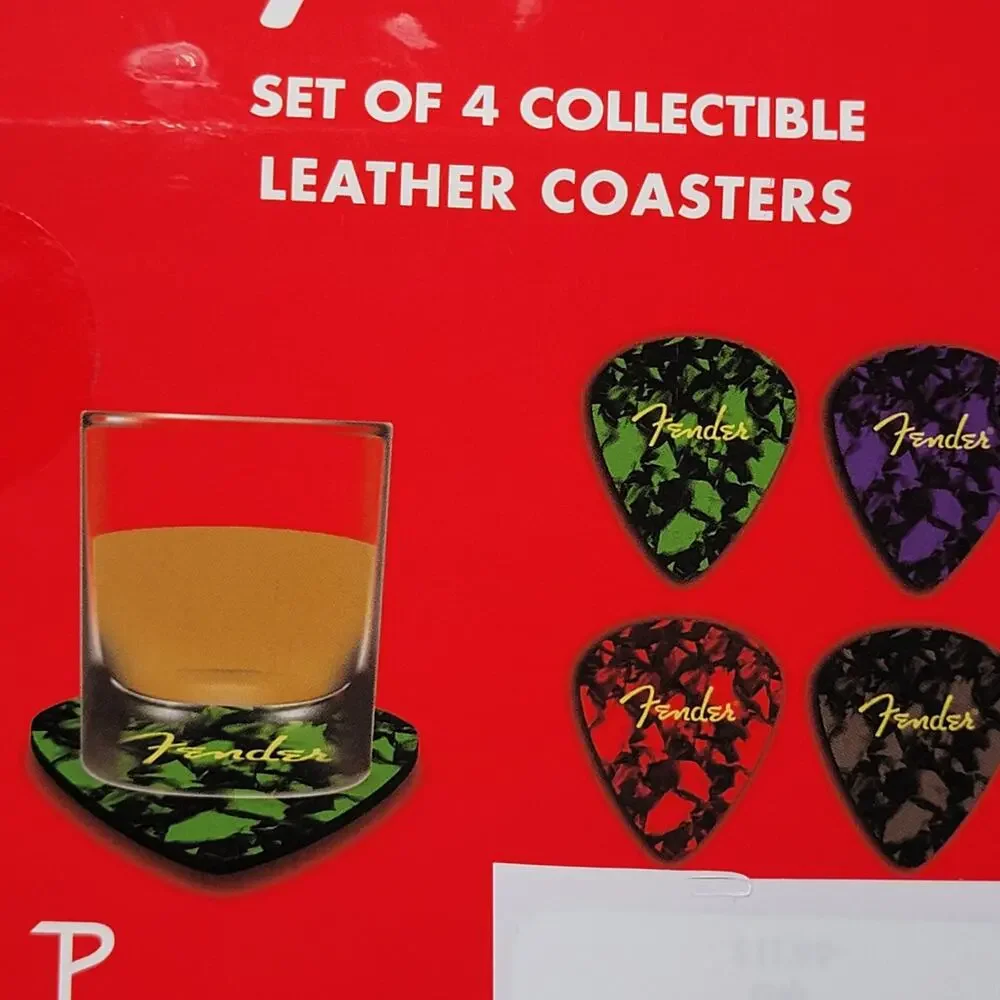 Set of 4 FENDER Multi-Color Collectible Leather Coasters NEW